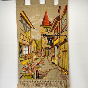 General Crafts Swiss Village  Vintage Finished‎ Crewel Work Embroidery Tapestry